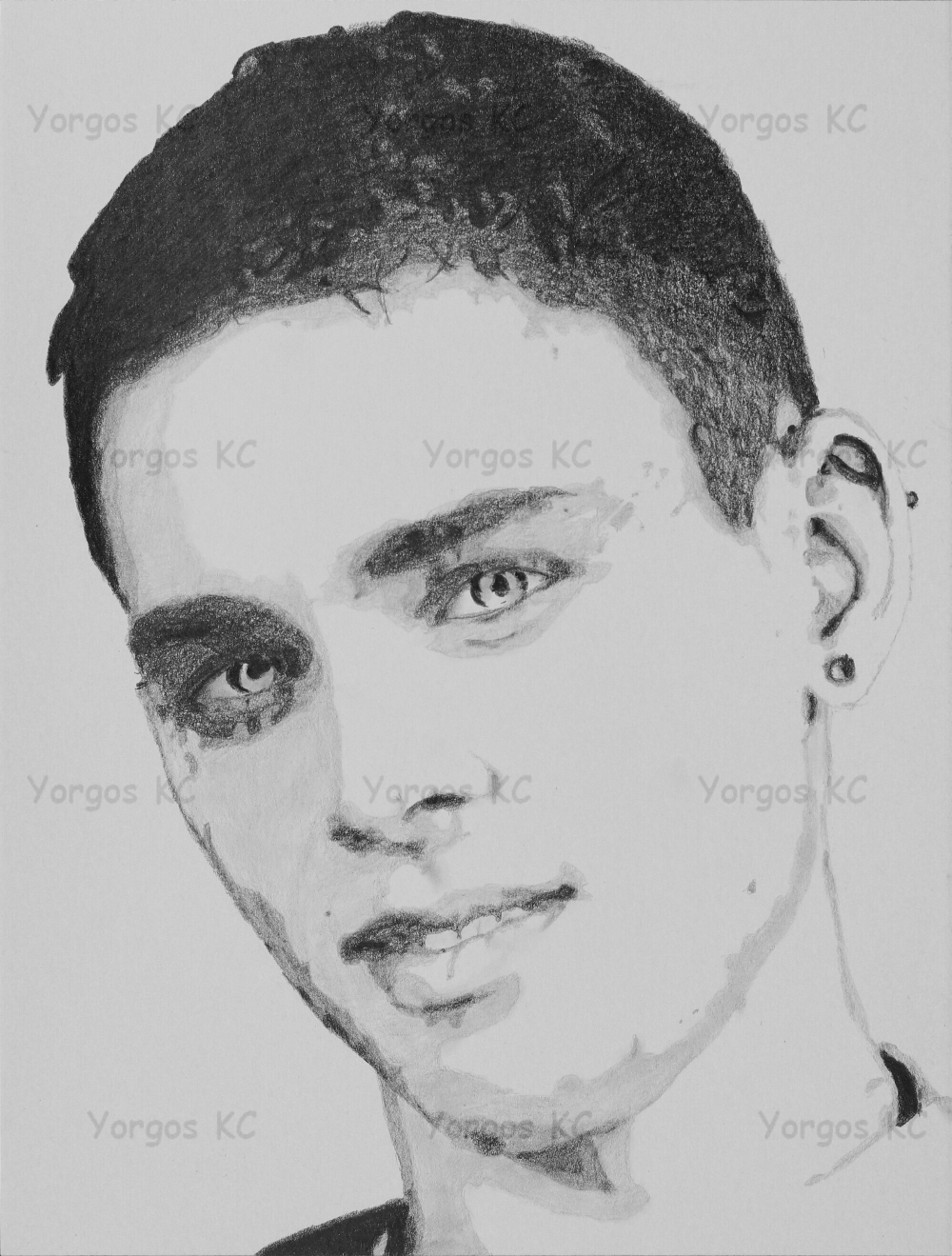 A few-tones pencil drawing of porn actor Aaron Aurora.