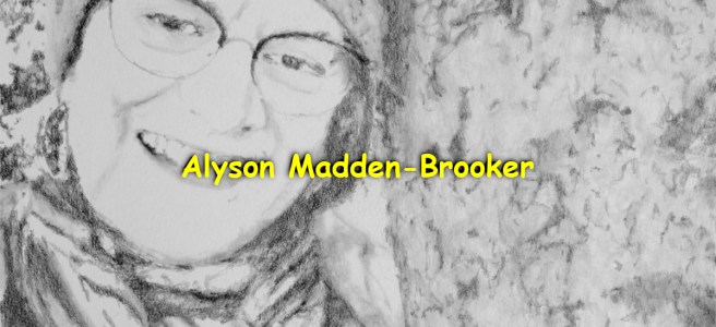 A pencil portrait of author Alyson Madden-Brooker