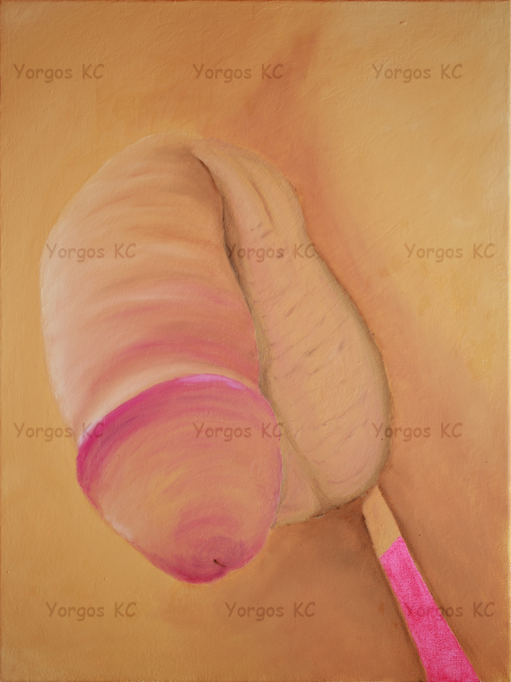 A close up oil painting of a beautiful flaccid dick.