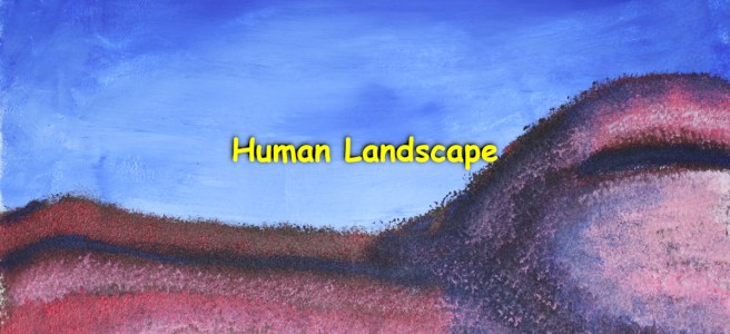An oil painting of the back and ass of a guy painted as if it's a landscape.