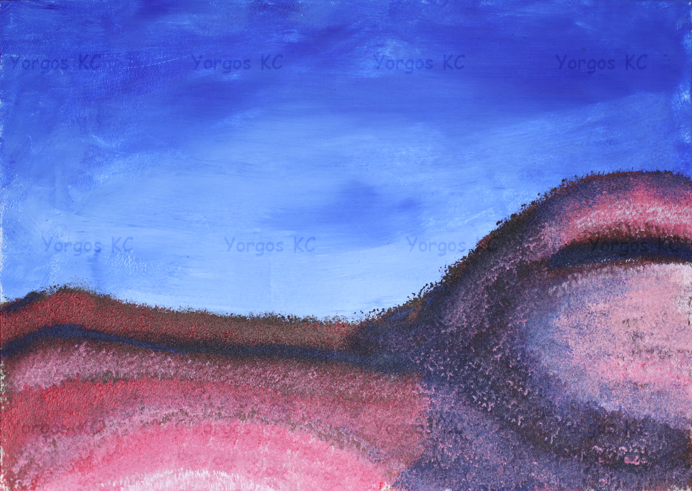 An oil painting of the back and ass of a guy painted as if it's a landscape.
