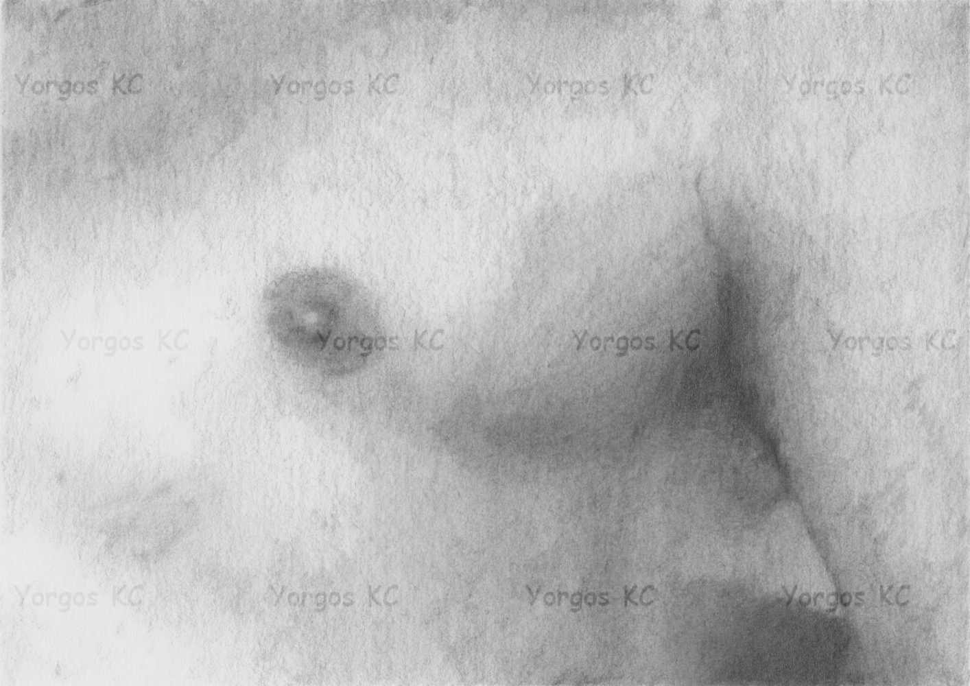 A softly shaded graphite pencil drawing showing a close-up of a bare chest, with one nipple and its areola visible towards the left. Gentle transitions between light and shadow suggest the curves of the chest, while the surrounding contours fade into the lightly textured paper.